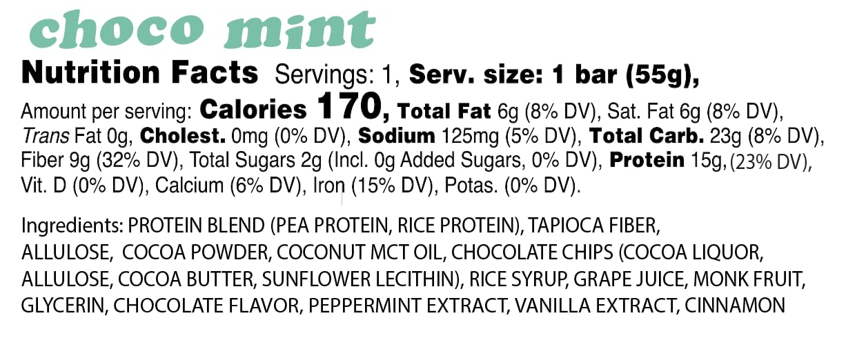 Alio Choco Mint bar cross-section showing texture and protein boost.