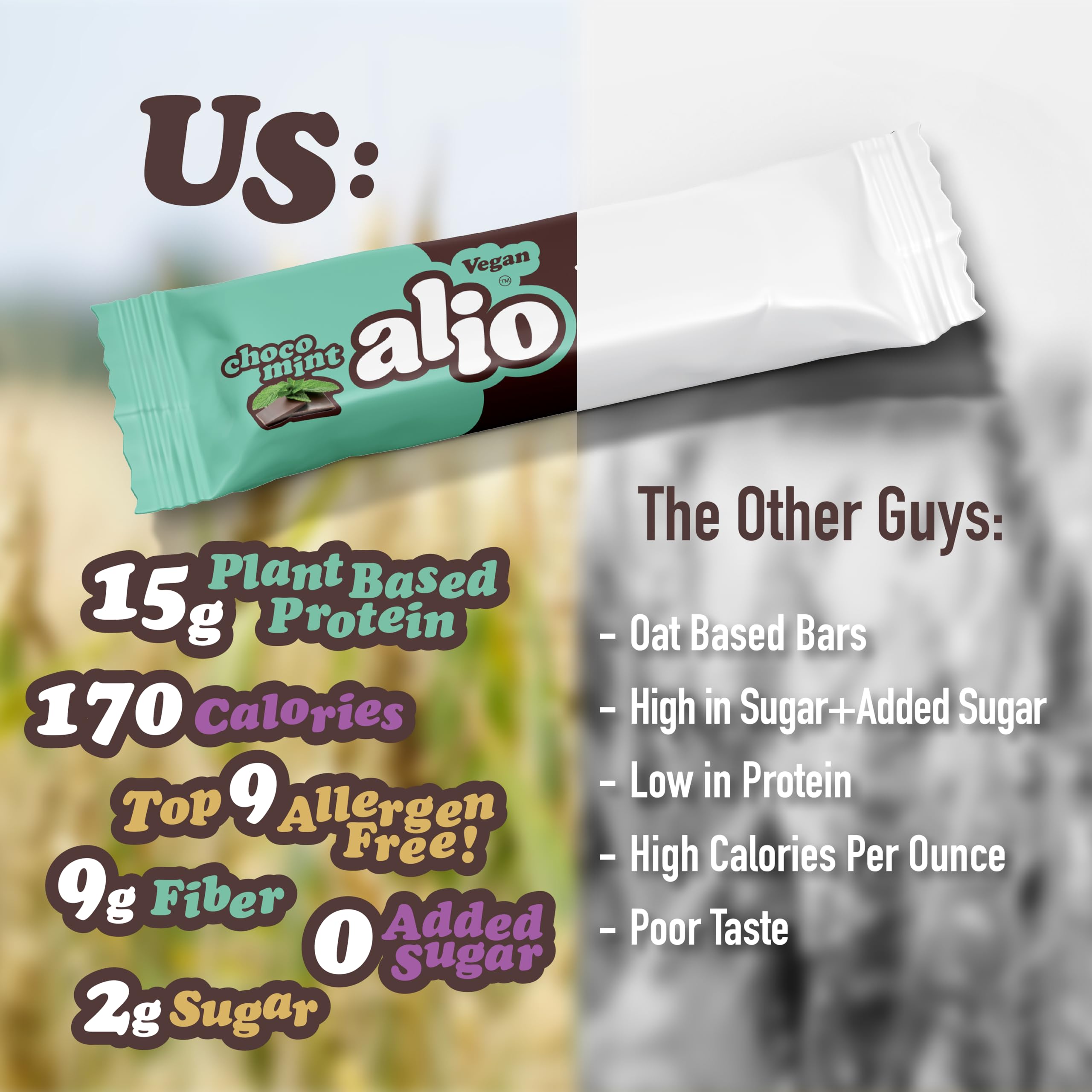 Alio Choco Mint nutrition facts spotlight low net carbs and low sugar.