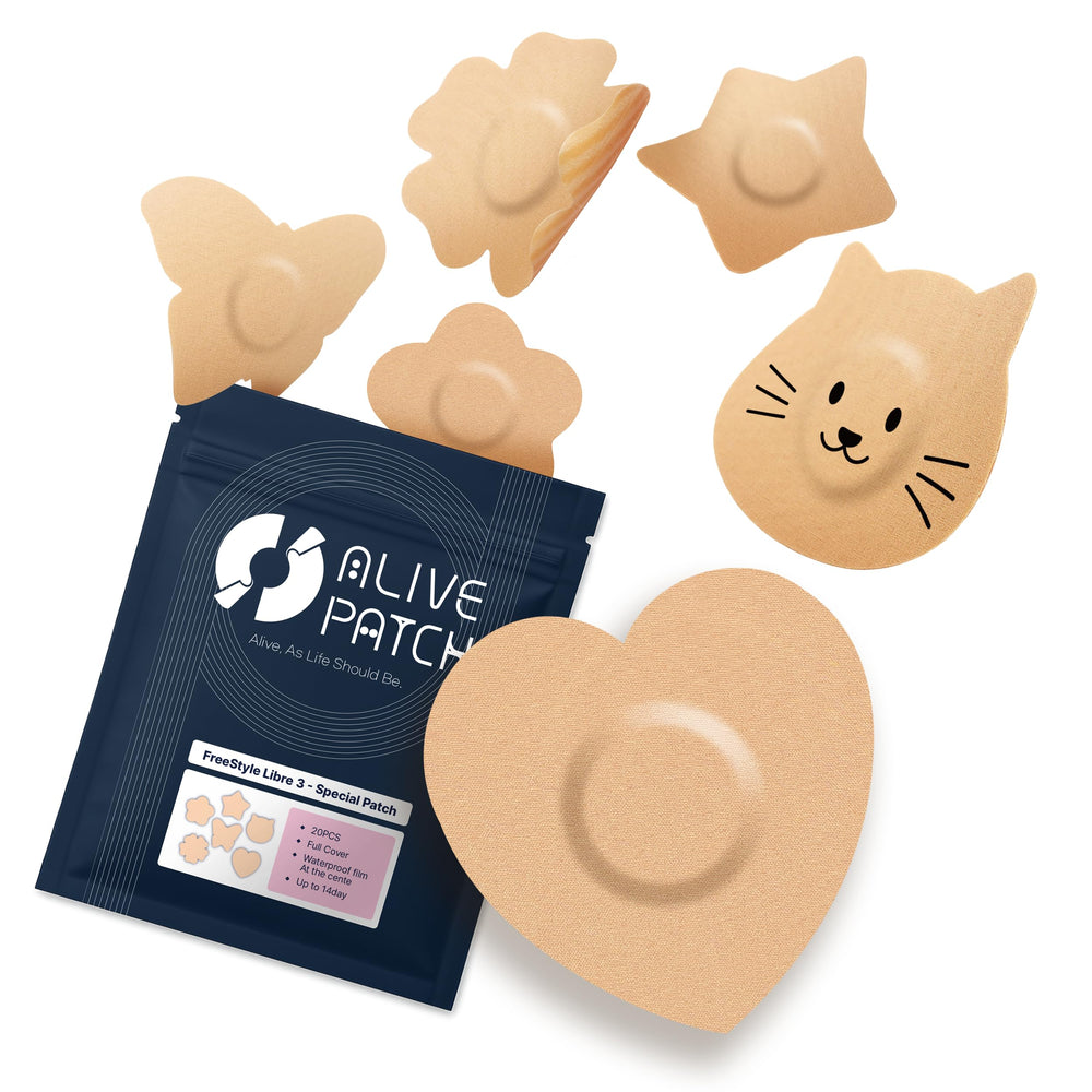 Alive Patch overpatch with no-glue center protects the sensor and eases removal.