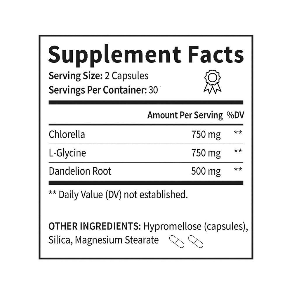 AlkaDetox packaging back label with ingredients.