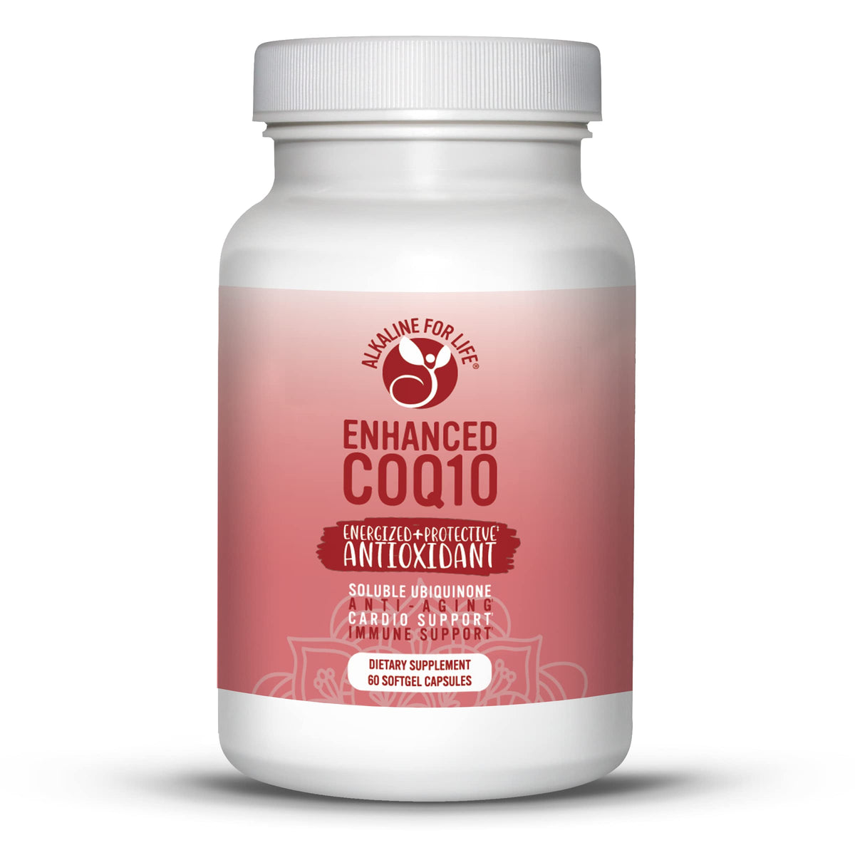 Alkaline for Life Enhanced CoQ10 bottle highlighting micellized absorption for better uptake.