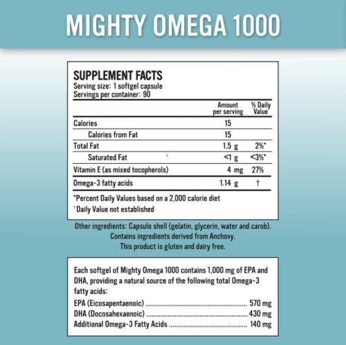 Alkaline for Life Mighty Omega 1000 liquid omega-3 bottle for quick daily use.