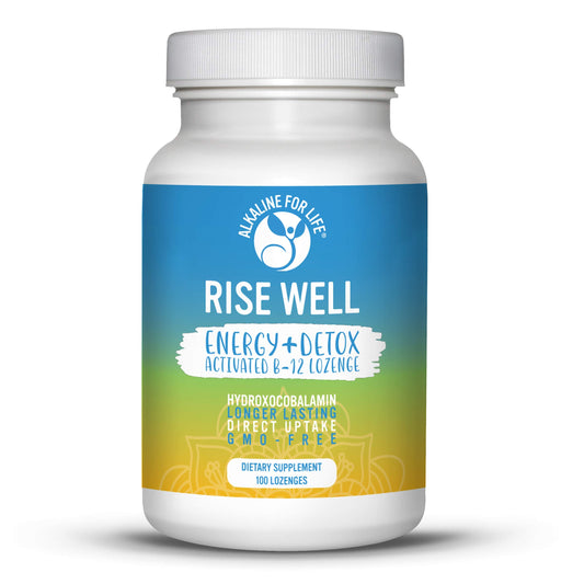 Alkaline for Life Rise Well B12 lozenge packaging for convenient daily vegan intake.