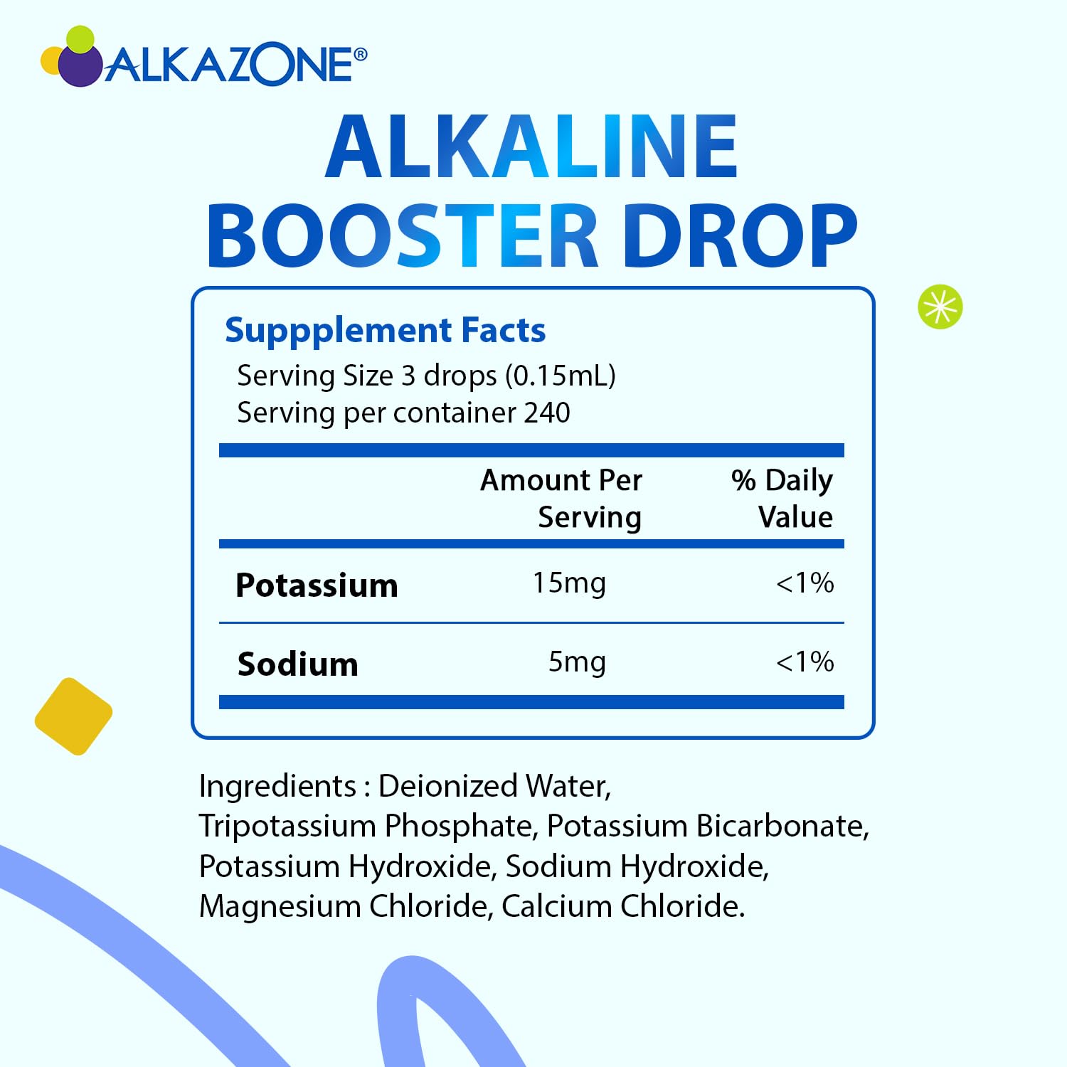 Alkazone drops added to water in a glass to raise pH toward 9.5.