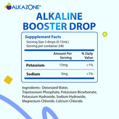 Alkazone drops added to water in a glass to raise pH toward 9.5.