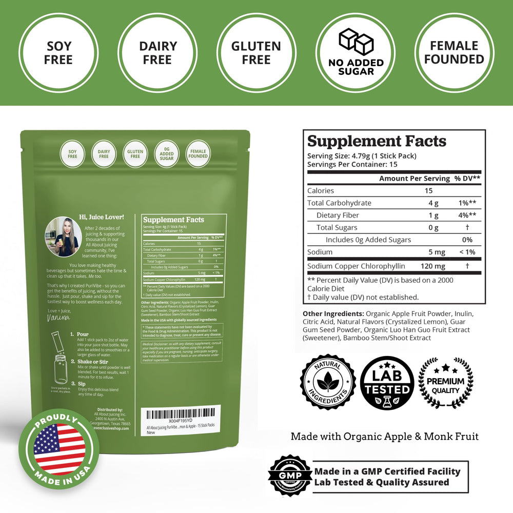 All About Juicing daily chlorophyll shot supports interior freshness and balance.