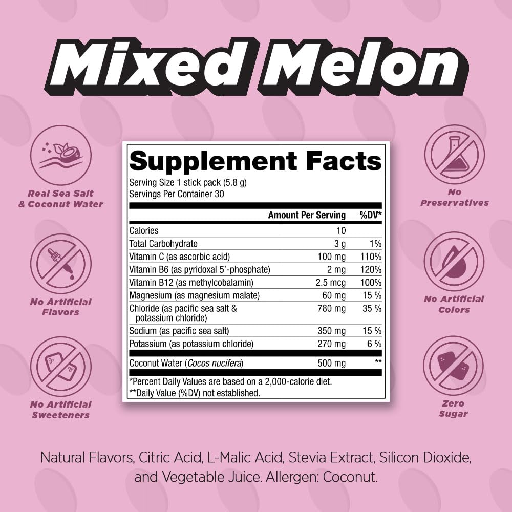 ALL DAY Vitality pickleball electrolyte packets, back view, highlighting ingredients and sugar-free formula