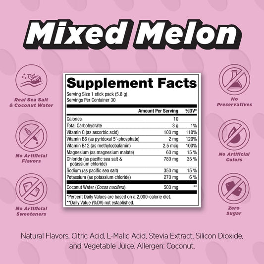 ALL DAY Vitality pickleball electrolyte packets, back view, highlighting ingredients and sugar-free formula