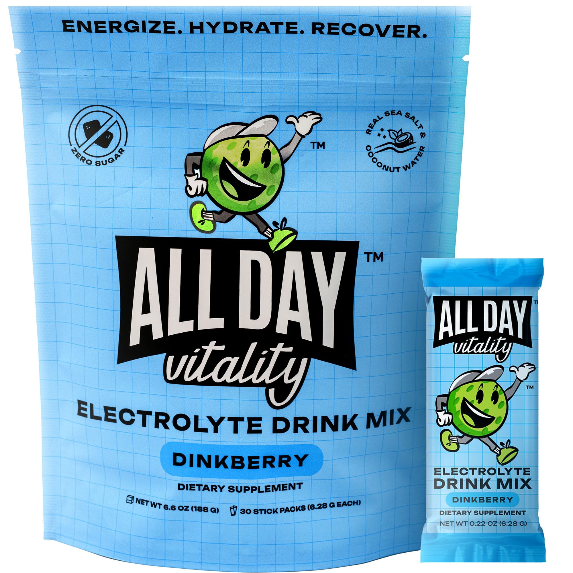 ALL DAY Vitality pickleball electrolyte packet sticks for on-court hydration during long matches