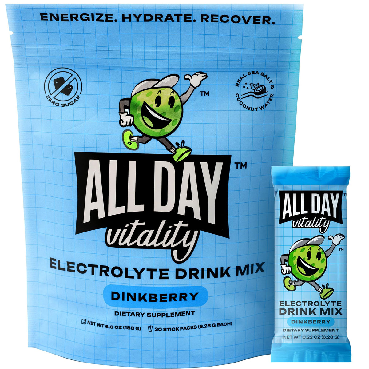 ALL DAY Vitality pickleball electrolyte packet sticks for on-court hydration during long matches