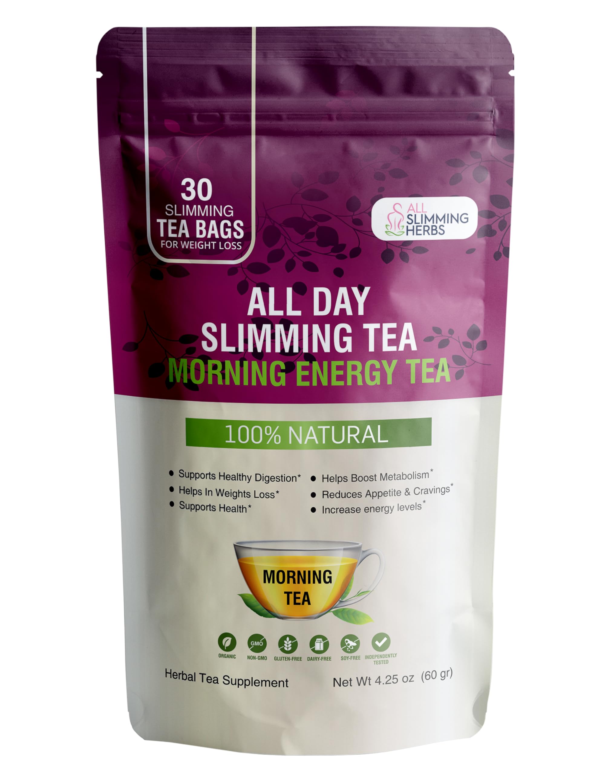 All Slimming Herbs Daytime Tea pouch front showing packaging for natural energy