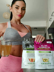 ALL SLIMMING HERBS Natural ingredients collage highlighting vegan, gluten-free options