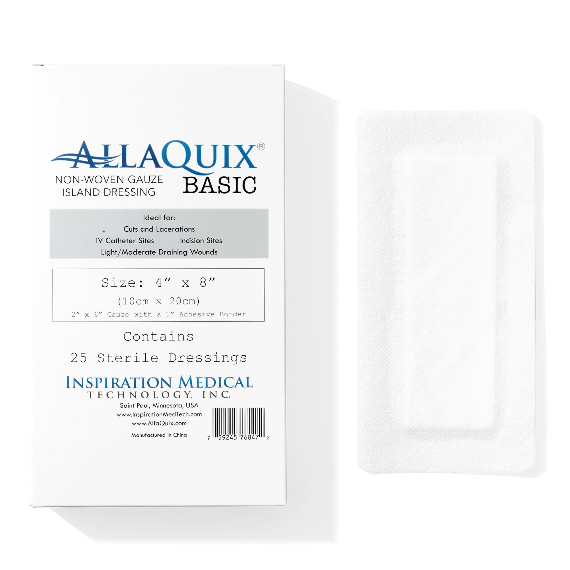 AllaQuix Basic gauze island dressing 4x8 with adhesive border for secure wound coverage.