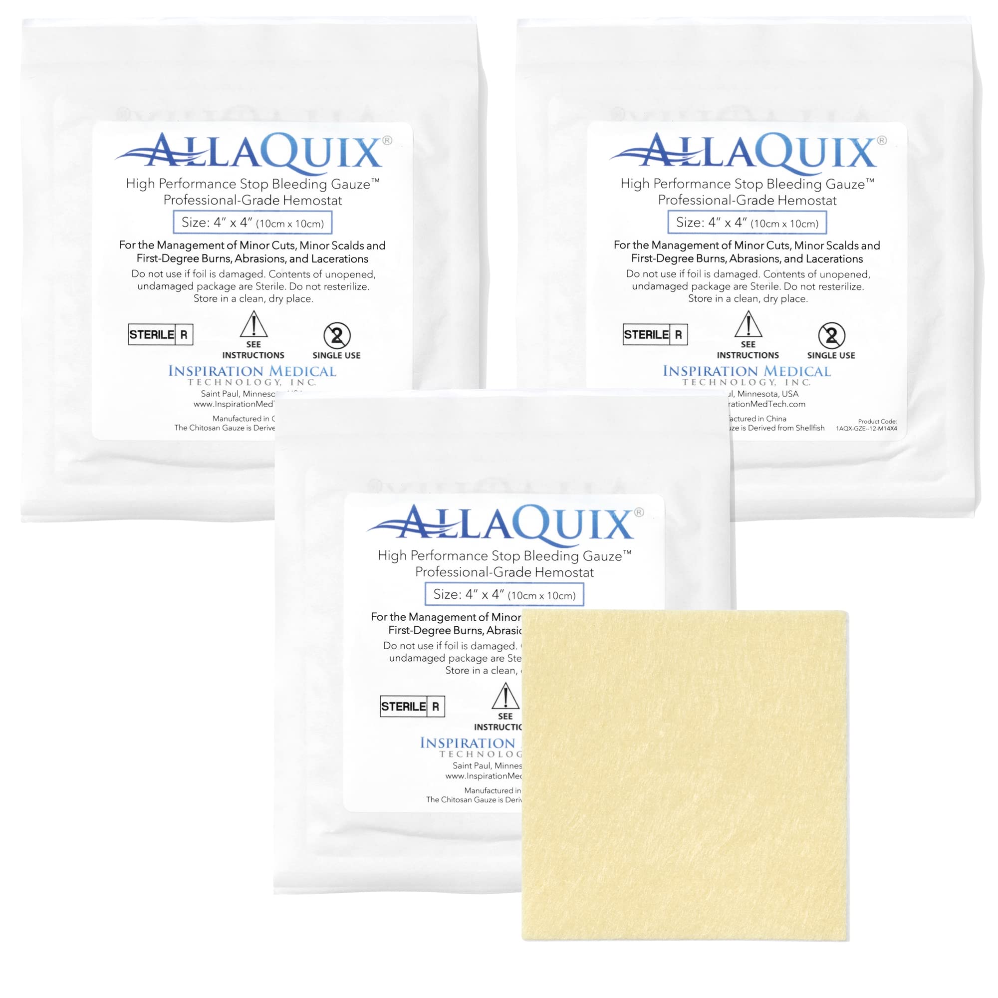 AllaQuix gauze 2x2 pack ready for portable wound care.