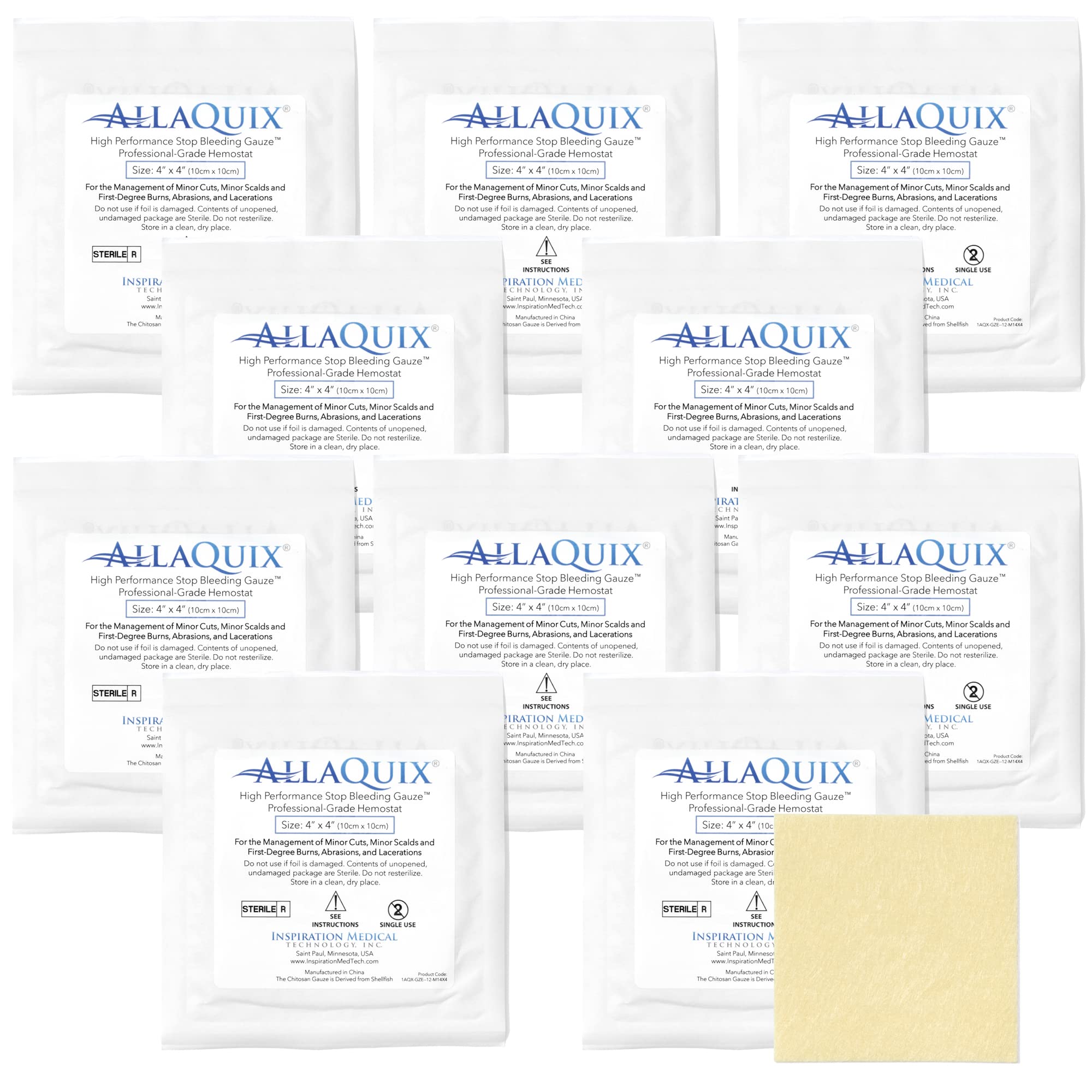 AllaQuix 4x4 gauze pad stops bleeding on minor wounds.