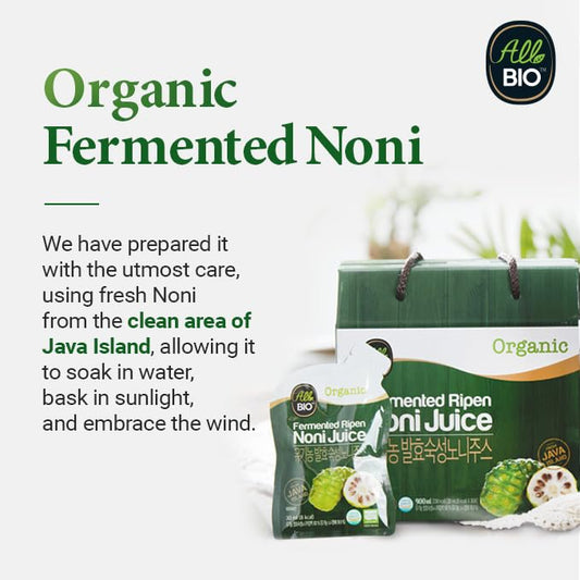 ALL BIO Noni fermentation process image suggests depth and aroma.