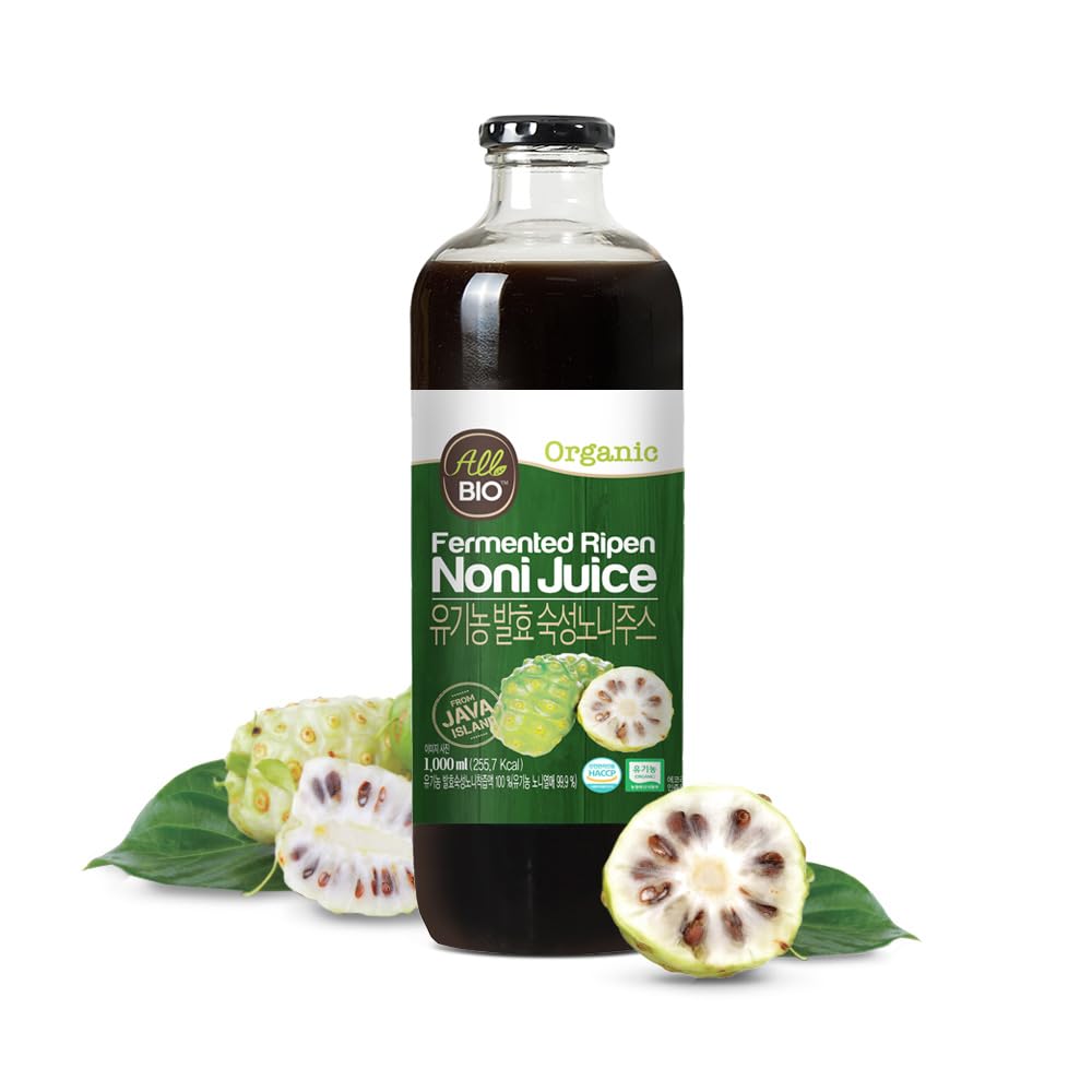 ALL BIO Java Noni juice bottle close-up showing pure organic quality for daily wellness.