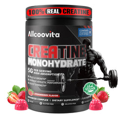 Allcoovita Creatine Gummy bottle with strawberry flavor supports daily focus during workouts.