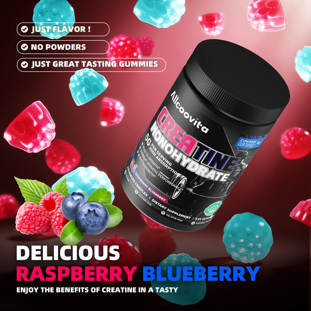 Allcoovita Creatine Gummy GMP facility badge signals third-party quality testing
