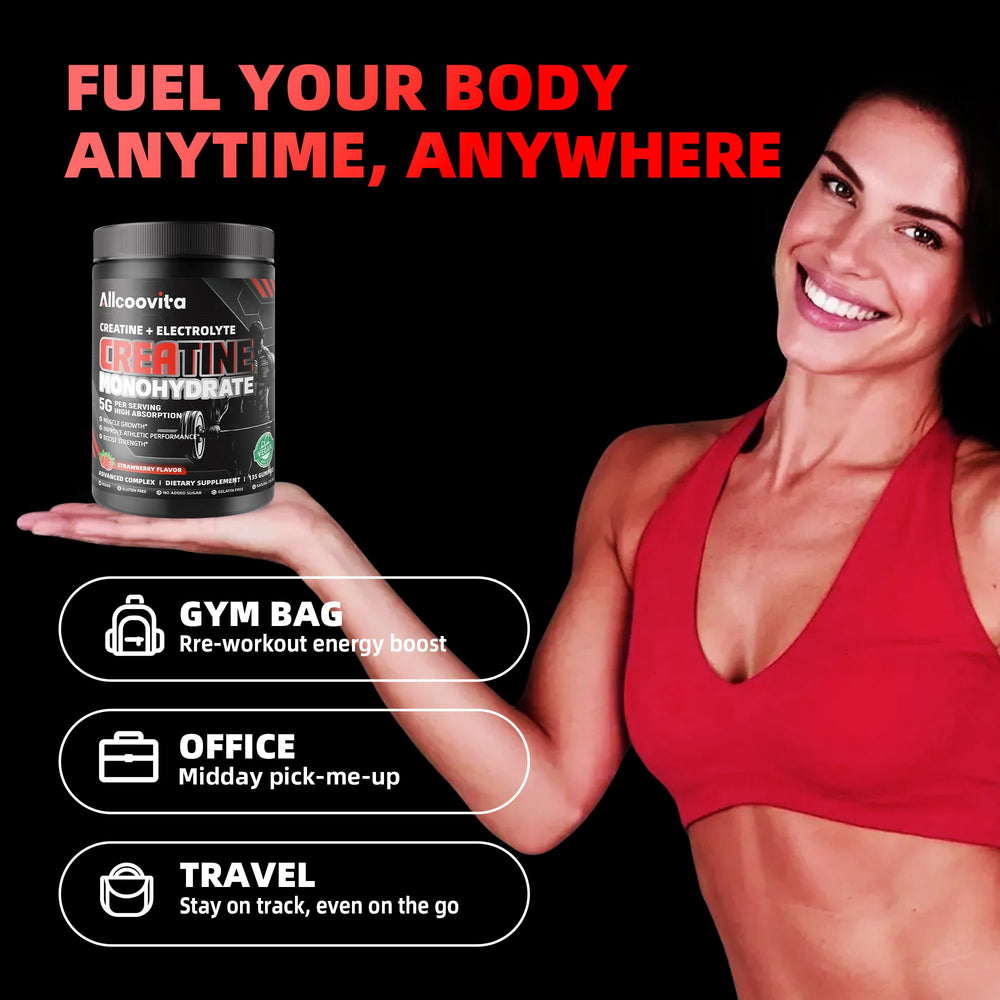 Allcoovita Creatine Gummy vegan gluten-free label highlights inclusive dietary options.