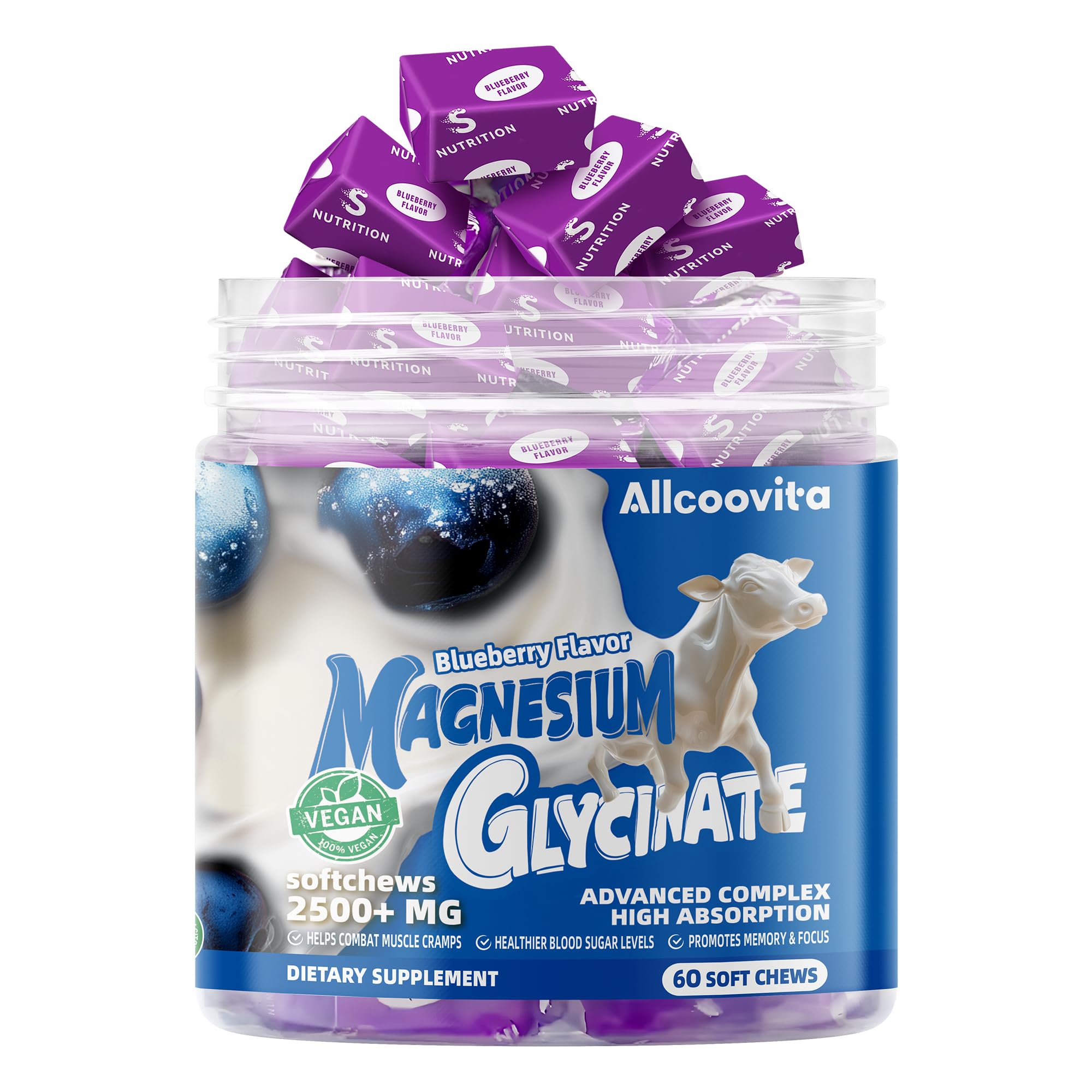 Allcoovita soft-chews display chewy texture and vegan-friendly formula.