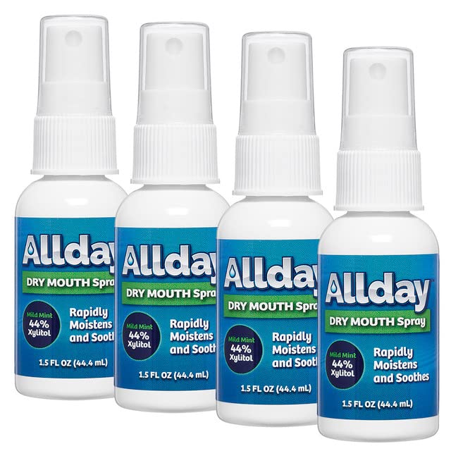 Allday Dry Mouth Spray bottle front for quick dry-mouth relief on the go.