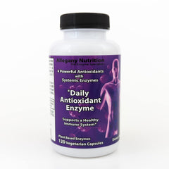 Closeup of capsules from Allegany Nutrition Daily Antioxidant Enzyme, plant-based formula.