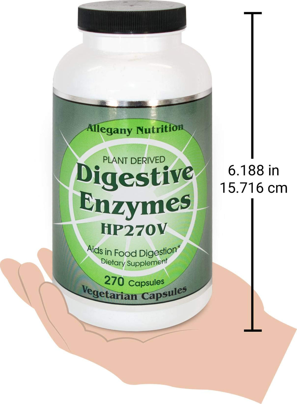 Allegany Nutrition Digestive Enzymes HP label emphasizes not a proprietary blend and organic facility manufacturing