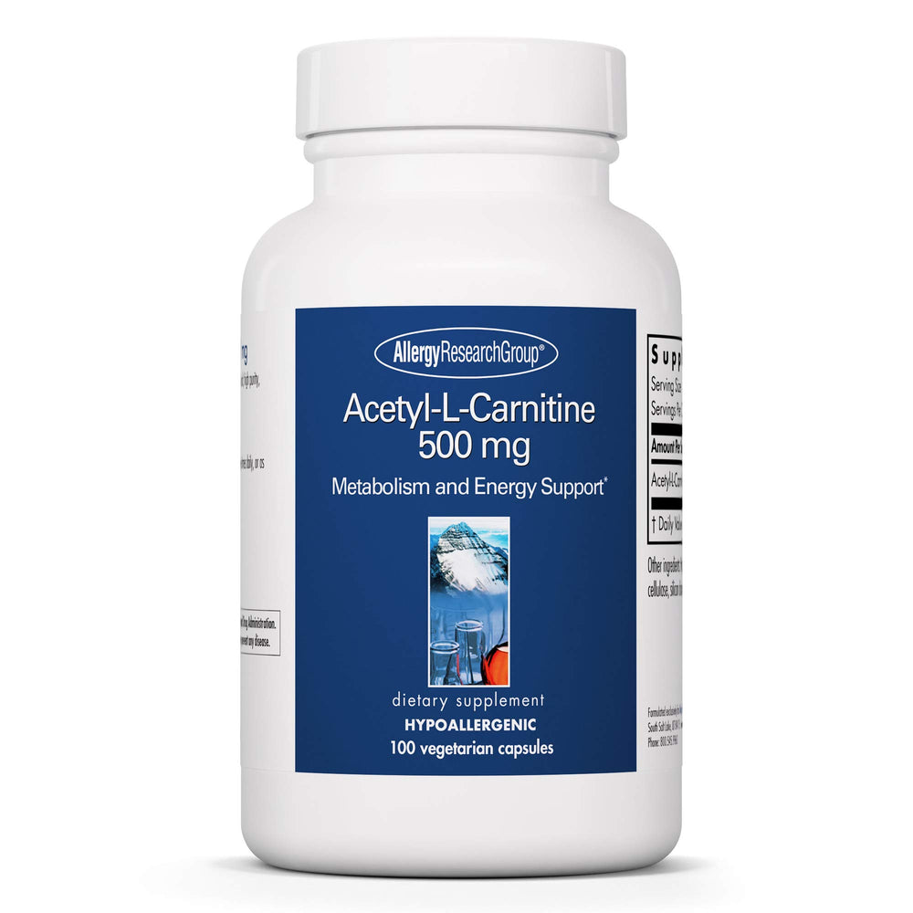 Allergy Research Group Acetyl-L-Carnitine 500mg bottle for daily energy support.