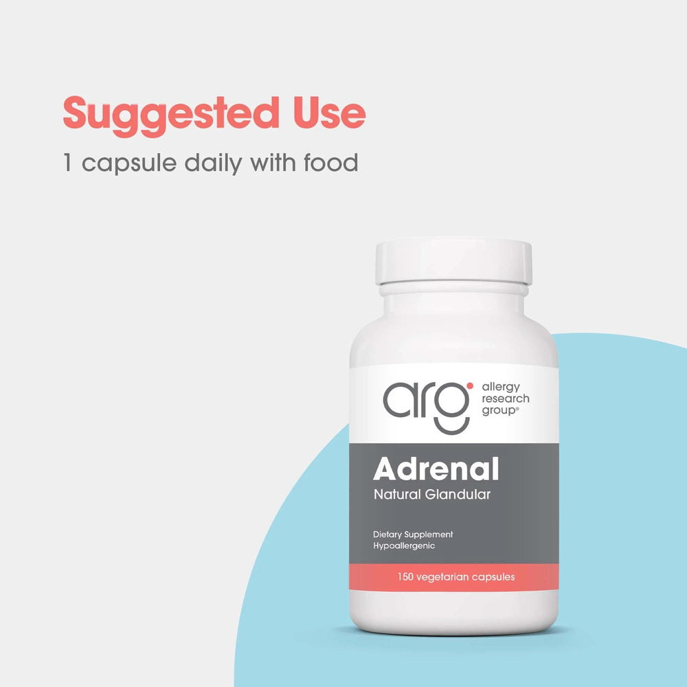 Allergy Research Group ARG Adrenal Cortex label close-up showing ingredients and purity