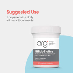 ARG BifidoBiotics ingredients list emphasizes bifidobacteria including B. lactis for intestinal balance.