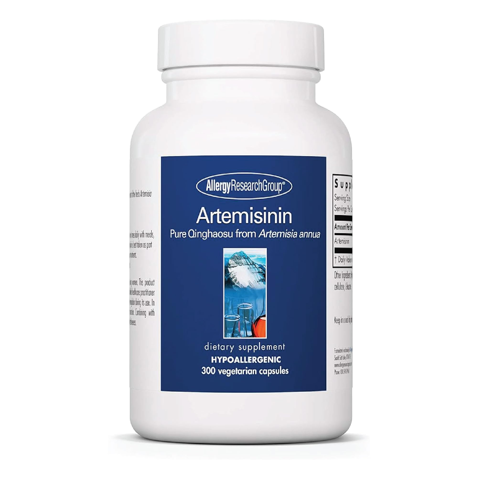 Allergy Research Group Artemisinin bottle shows concentrated artemisinin per serving.