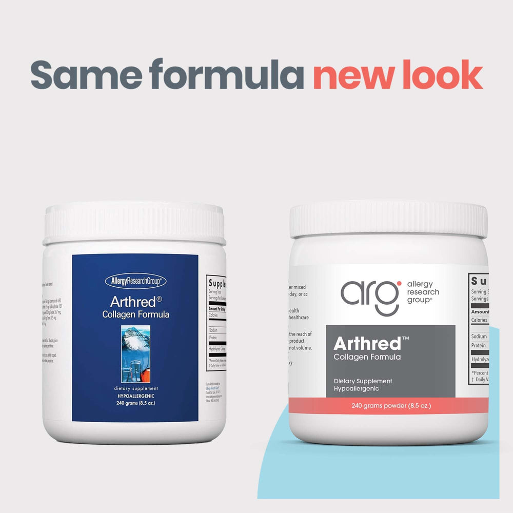 Allergy Research Group Arthred powder dissolving in glass for easy daily skin and joint nourishment.