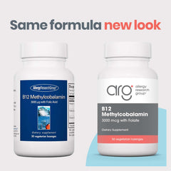 Allergy Research Group B12 with folate label shows essential cofactor blend