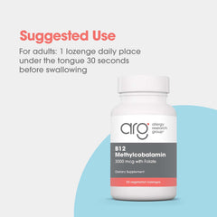Allergy Research Group B12 ingredients label highlights purity and hypoallergenic formula
