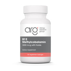 Allergy Research Group B12 lozenge front view, pure vegetarian formula supporting methylation