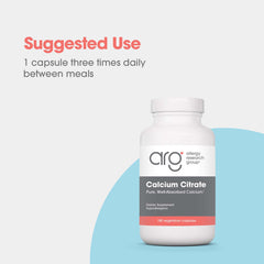 Allergy Research Group Calcium Citrate label detail emphasizes purity and tested quality.