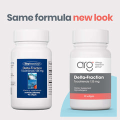 Allergy Research Group Delta-Fraction Tocotrienols softgel pills closeup highlighting annatto-derived tocotrienols.