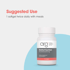 Allergy Research Group Delta-Fraction Tocotrienols label notes tocopherol-free composition.