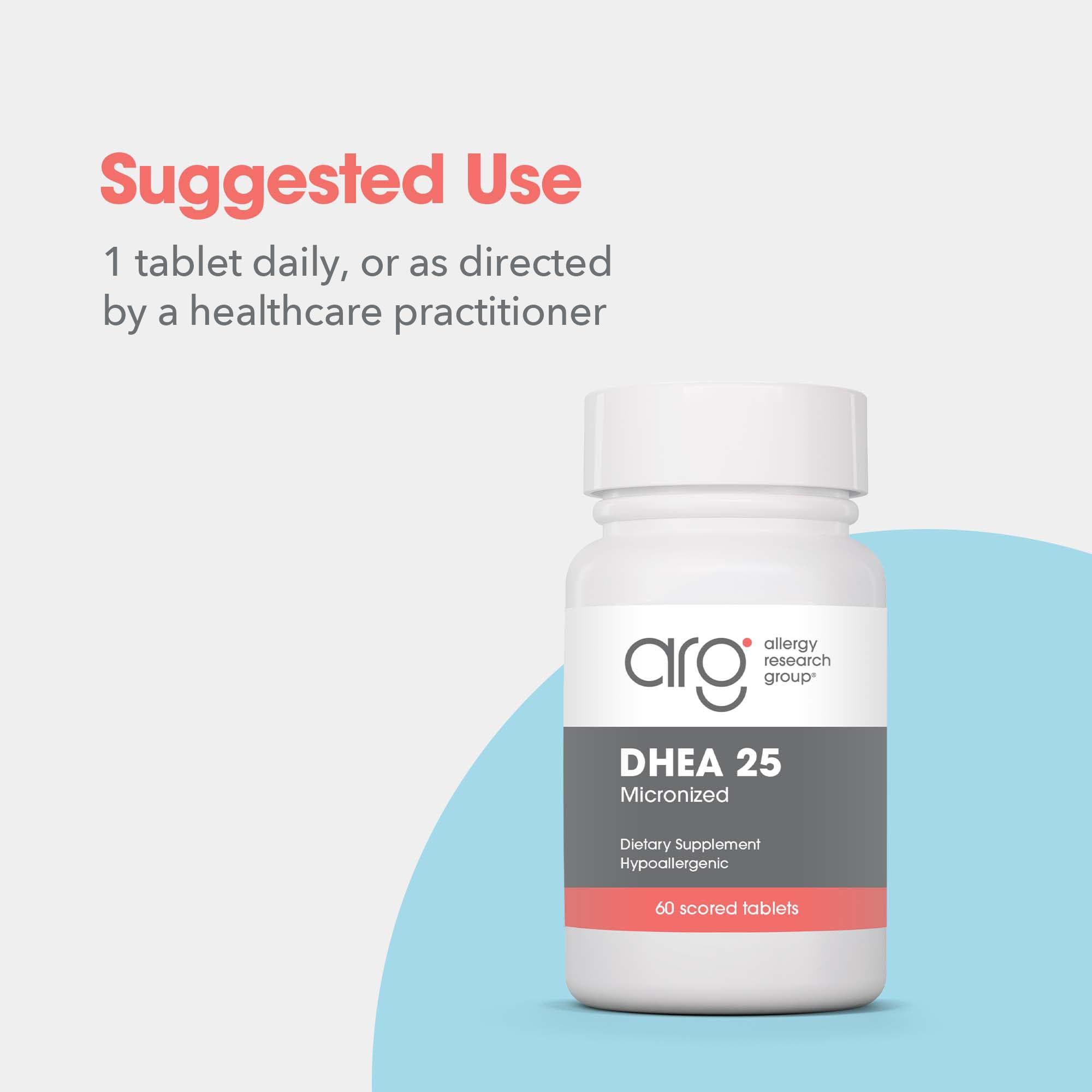 DHEA bottle with capsules scattered to illustrate serving size