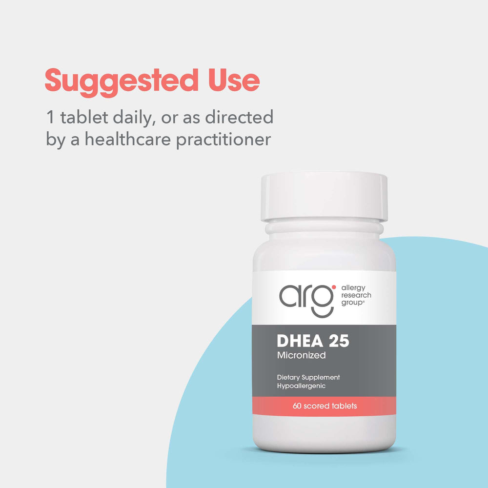 DHEA bottle with capsules scattered to illustrate serving size