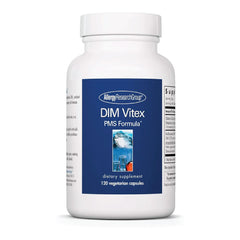Allergy Research Group DIM Vitex bottle front highlighting estrogen metabolism support.