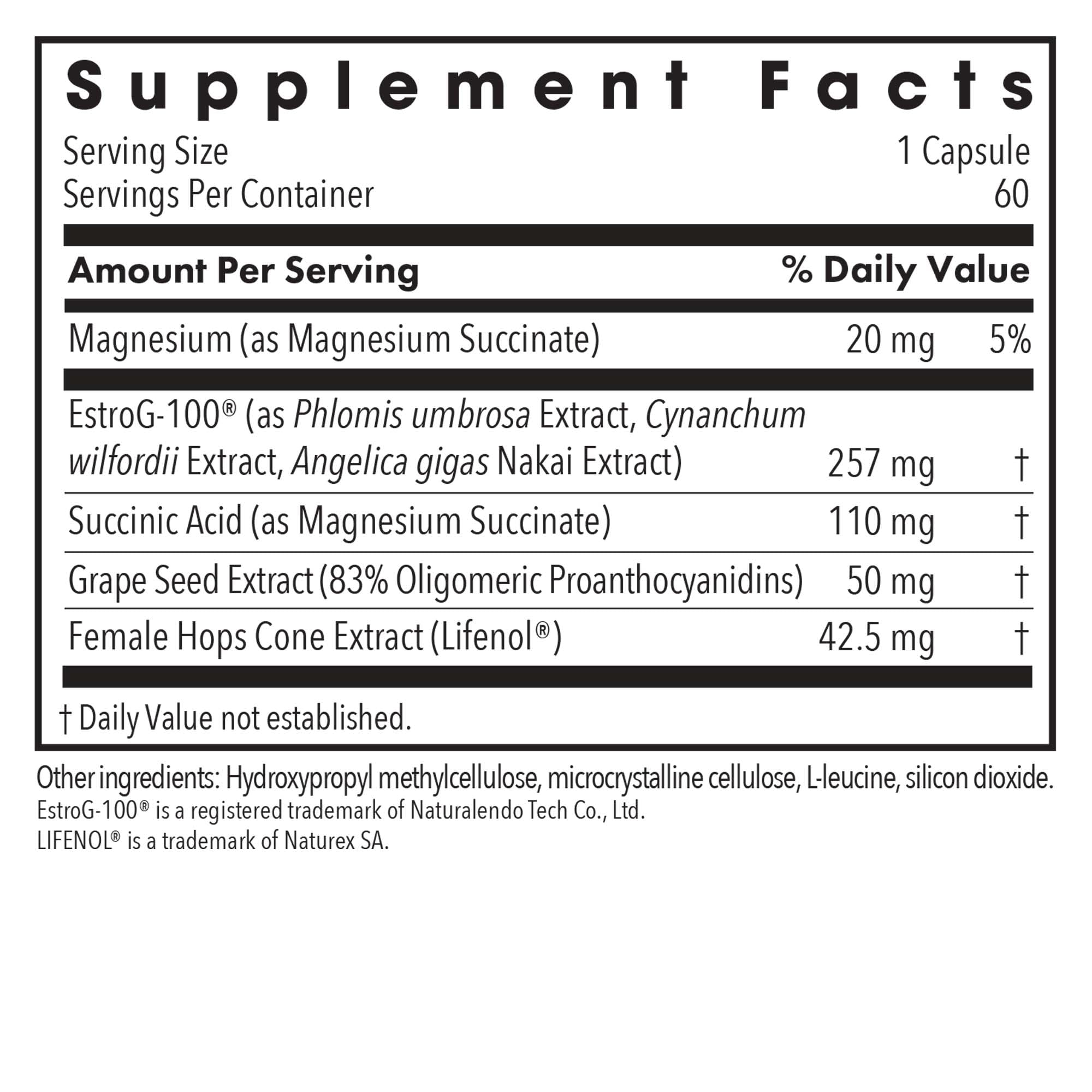 Estrog-100 blend visual from Allergy Research Group showing herbal support