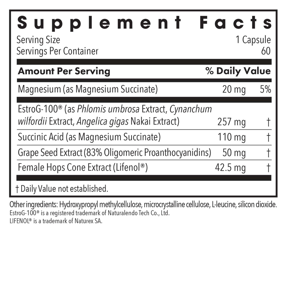Estrog-100 blend visual from Allergy Research Group showing herbal support