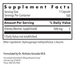 Allergy Research Group Kidney Beef Supplement freeze-drying process preserves glandular tissue potency