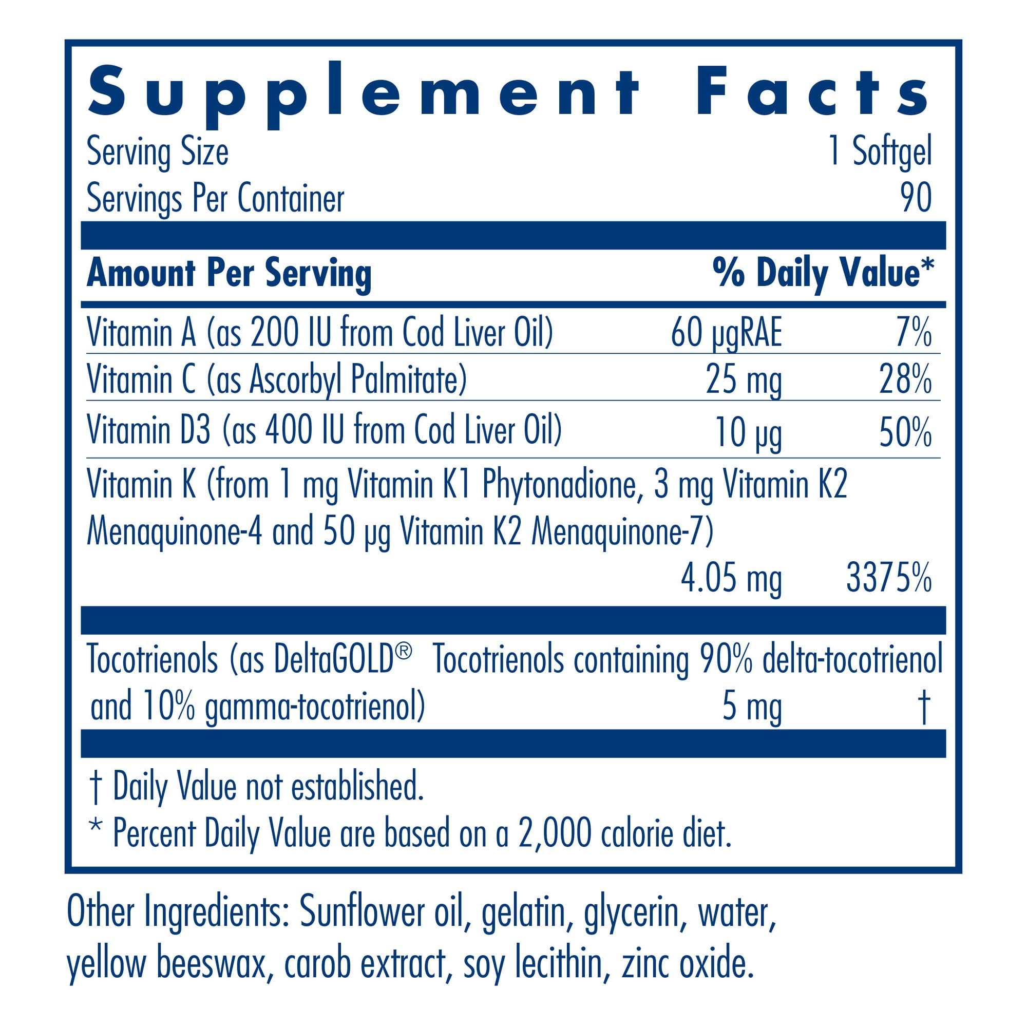 Allergy Research Group Full Spectrum Vitamin K softgels close-up, convenient daily supplementation