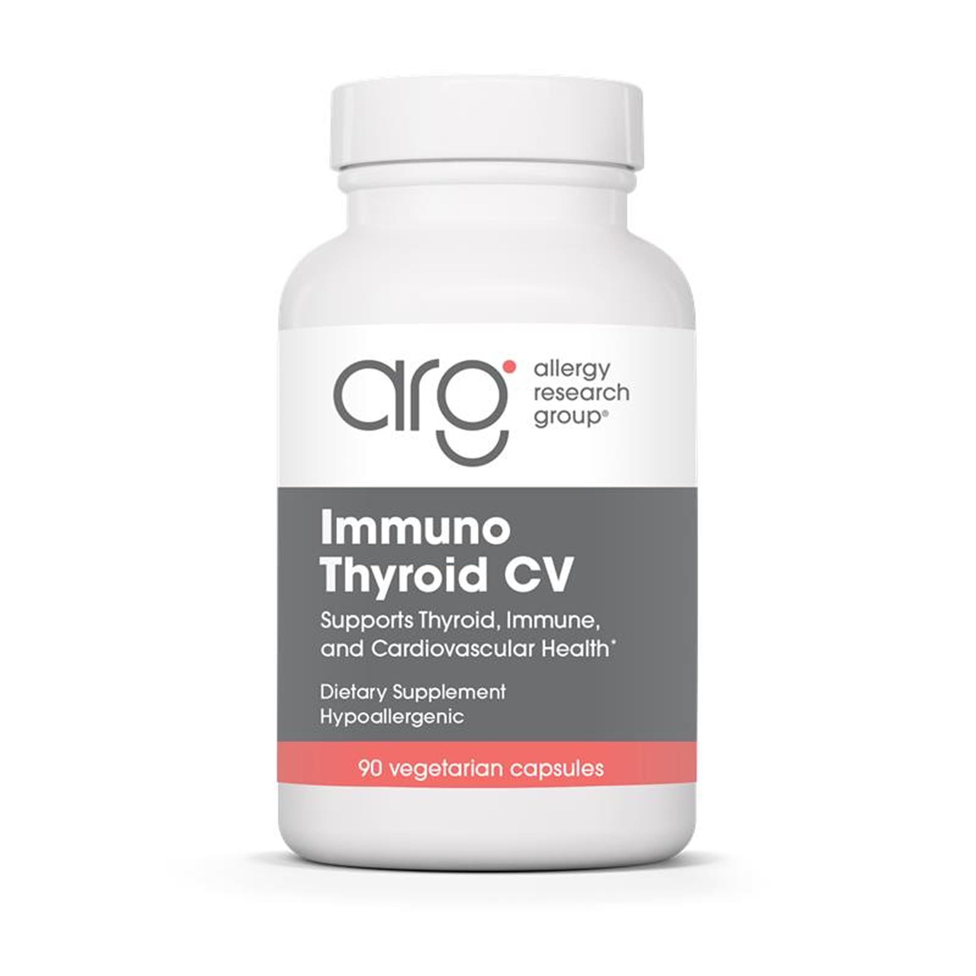Allergy Research Group Immuno Thyroid CV bottle shown for daily thyroid and immune support.