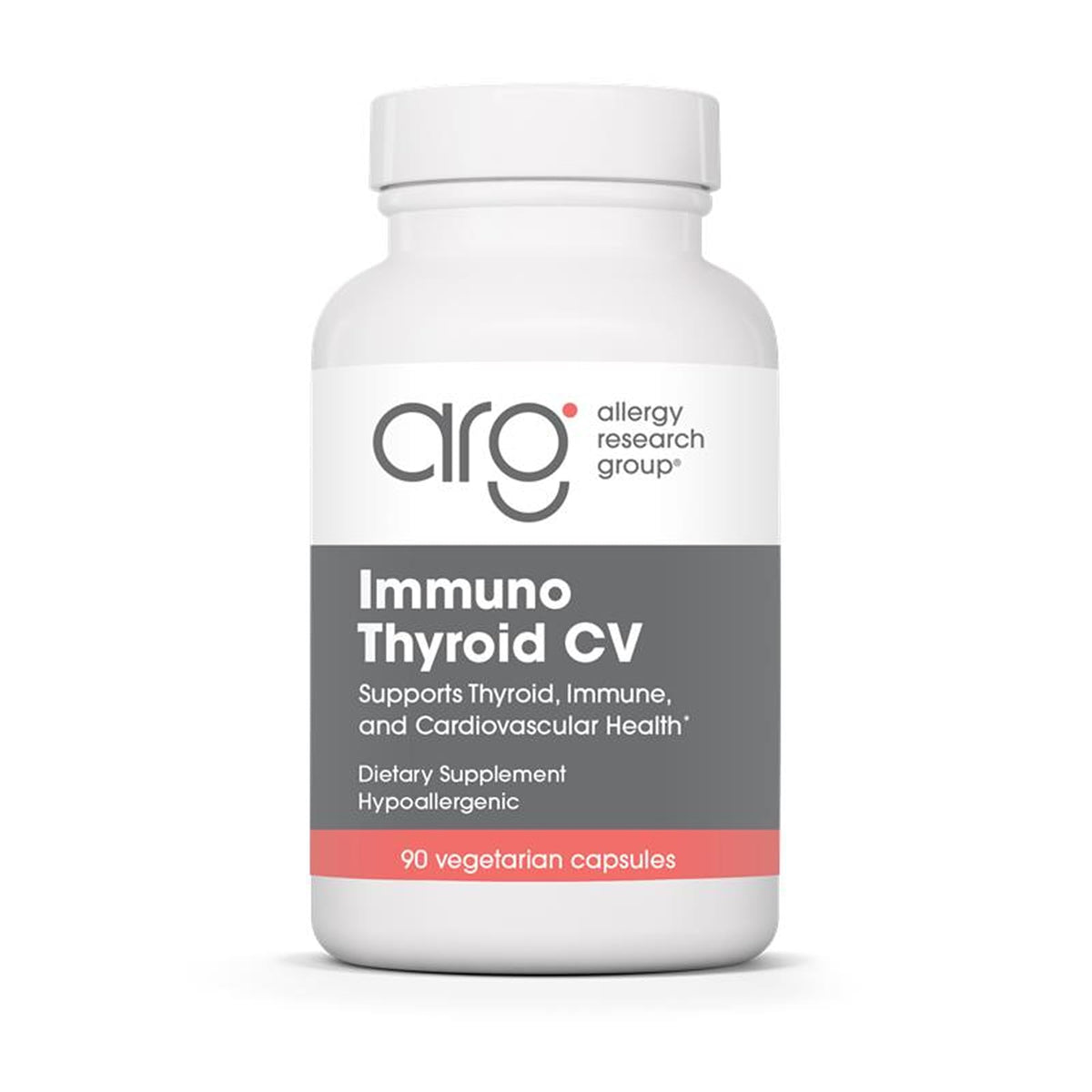 Allergy Research Group Immuno Thyroid CV bottle shown for daily thyroid and immune support.