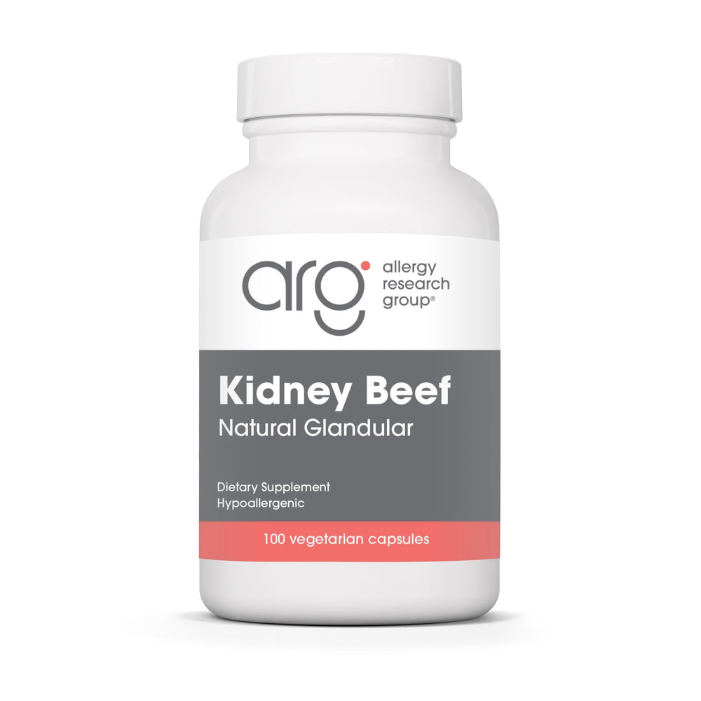 Allergy Research Group Kidney Beef Supplement bottle with vegetarian capsules for daily use