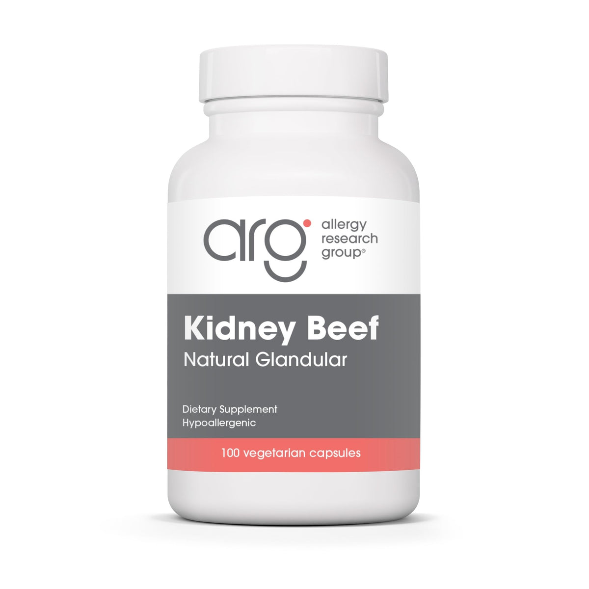 Allergy Research Group Kidney Beef Supplement bottle with vegetarian capsules for daily use